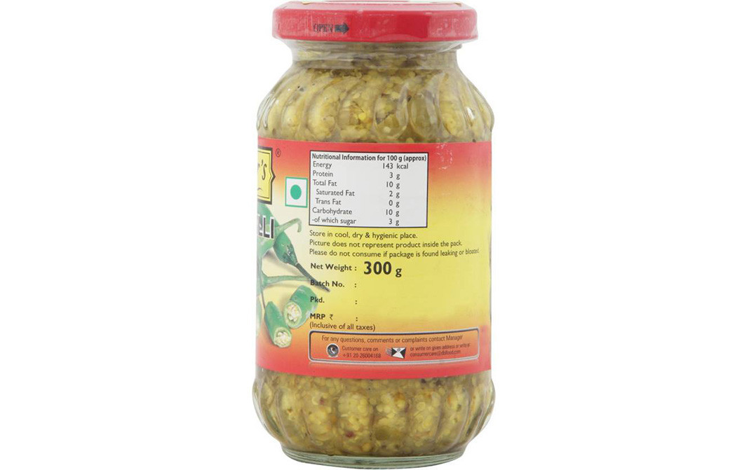 Mother's Recipe Green Chilli Pickle   Glass Jar  300 grams